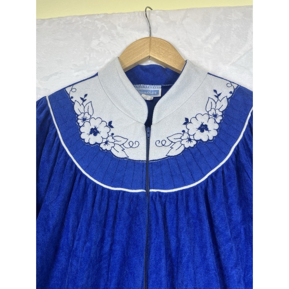 Vintage Heather Collection Nightgown House Coat Robe Made in USA Blue Size Large
